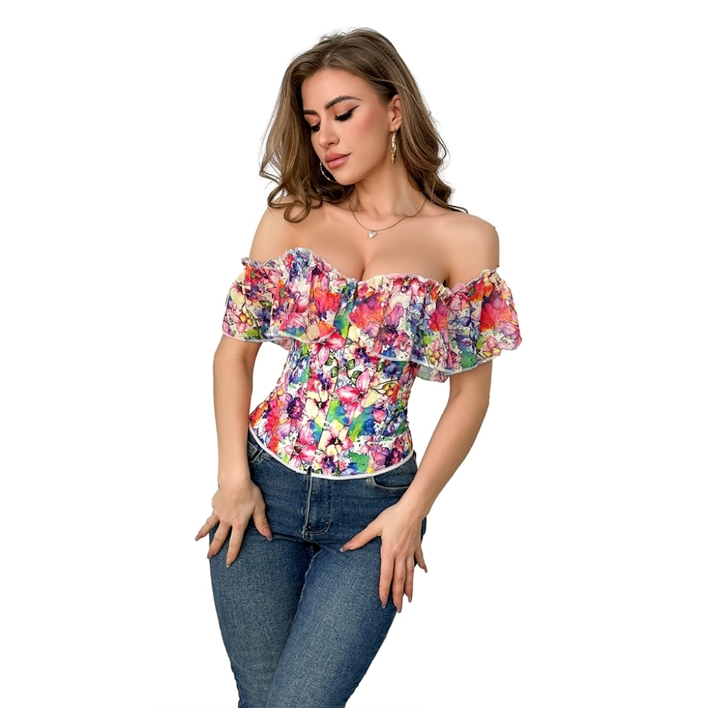 Stylish Floral Off-Shoulder Corset Top (M)